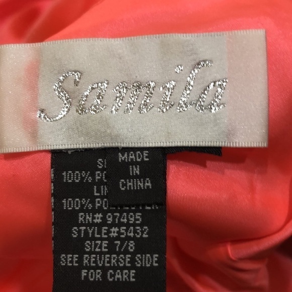 Samila Formal Column Dress Size 4 Neon Coral Silver Beaded Strappy Caged Back - Picture 8 of 9